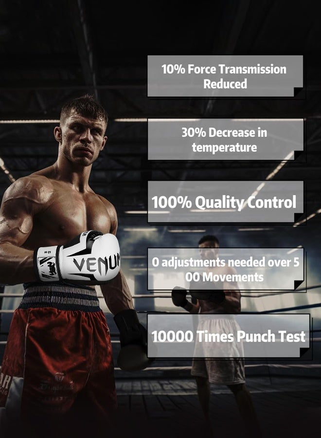 VENUM 12OZ Boxing Gloves PU Leather, Muay Thai Kickboxing MMA Sparring Training, Advanced TAKKA Closure, Padding, Punch Bags Speed Ball Focus Pads Workout-White - Image 5